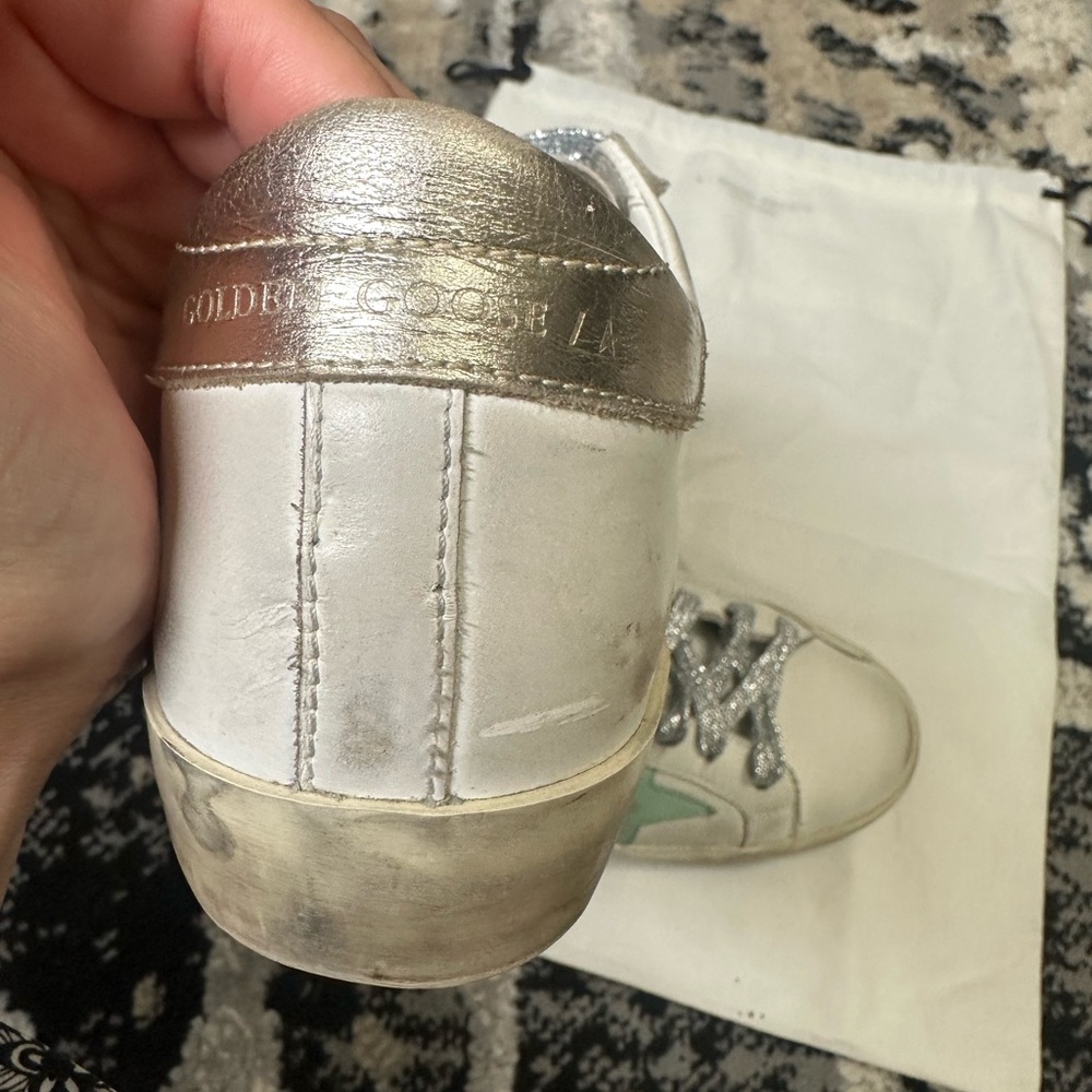 Golden Goose Super Star Sneakers with Mint Green Star and Silver/Gold Accents 7 - Picture 11 of 15